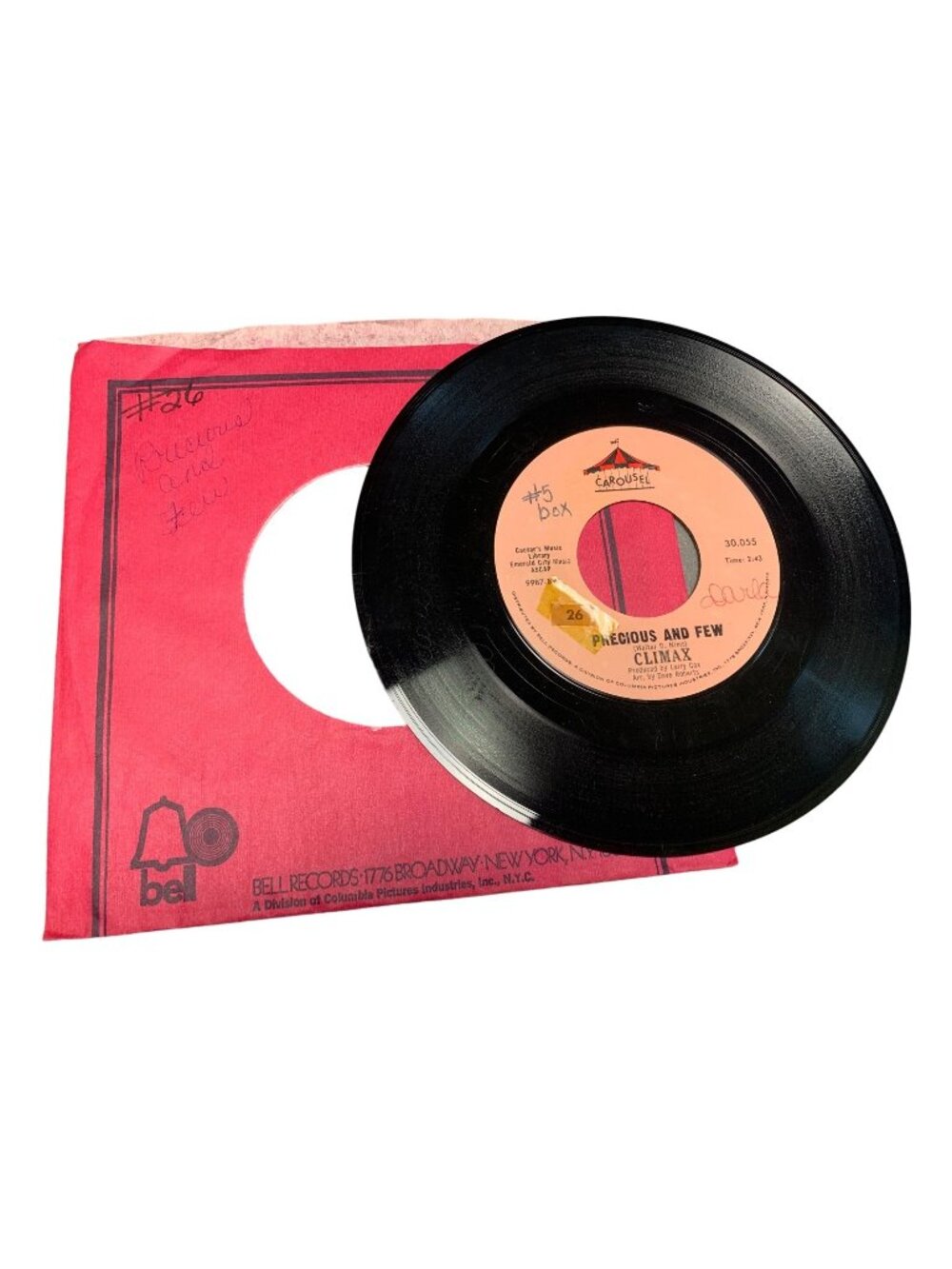 Climax - Precious and Few & Park Preserve 45 RPM Vinyl Record Original Sleeve